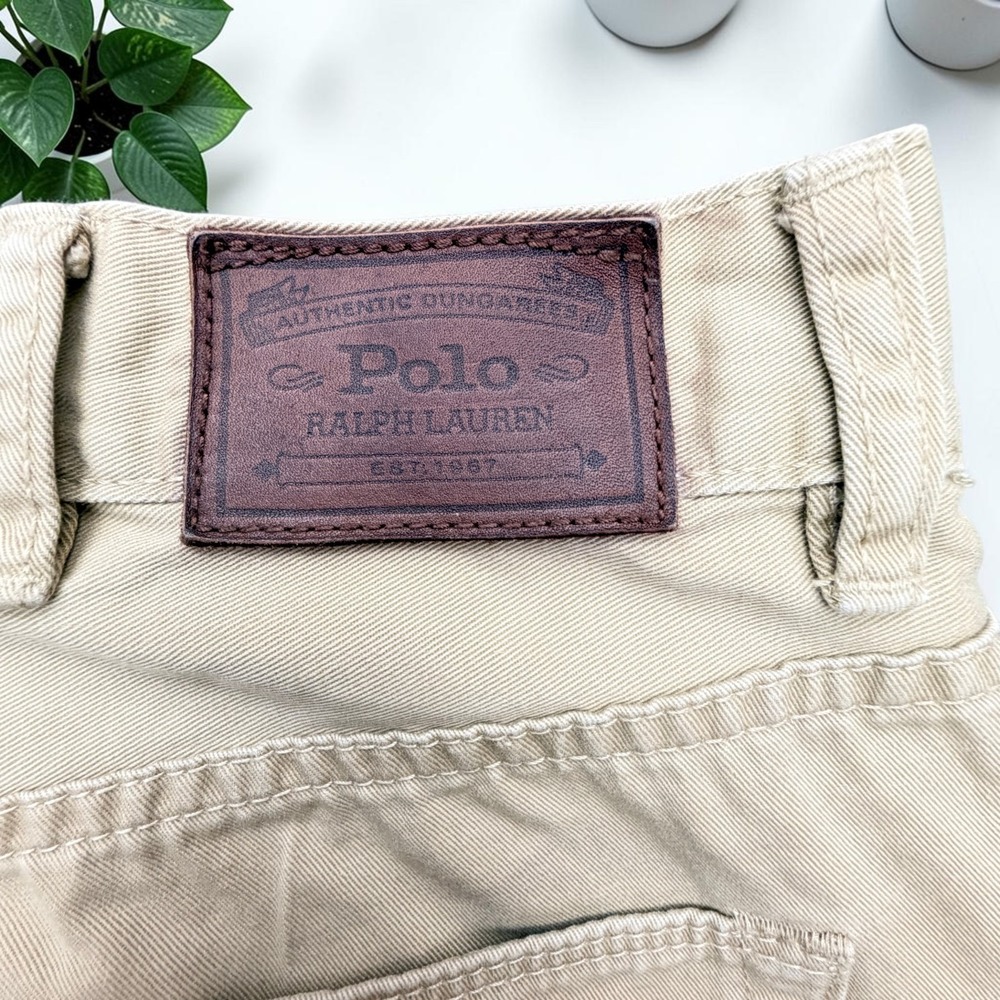 Polo Ralph Lauren Mens Size 38x32 Beige Cotton Denim Chino Jeans Pony On Pocket